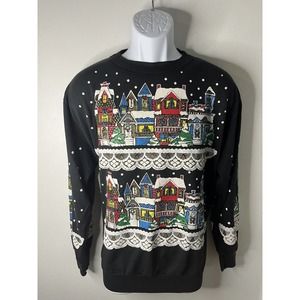 VTG Christmas On Main Street Medium Shirt Long Sleeve (boxy fit)